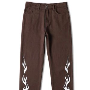 Brown Fire Print Straight Leg Jeans